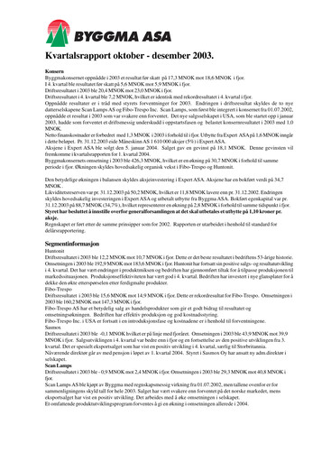 Thumbnail Byggma ASA Quarterly Report 2003-q4