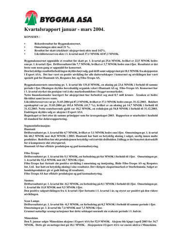 Thumbnail Byggma ASA Quarterly Report 2004-q1