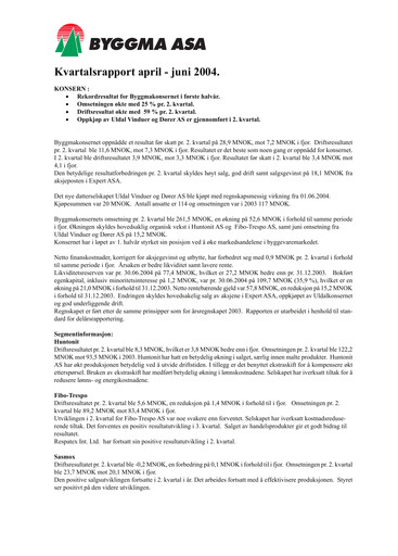 Thumbnail Byggma ASA Quarterly Report 2004-q2