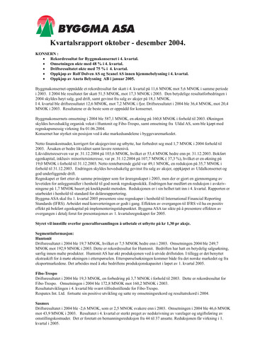 Thumbnail Byggma ASA Quarterly Report 2004-q4