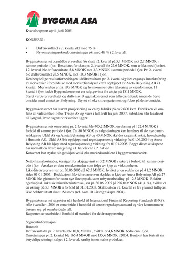 Thumbnail Byggma ASA Quarterly Report 2005-q2
