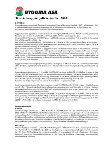 Thumbnail Byggma ASA Quarterly Report 2005-q3