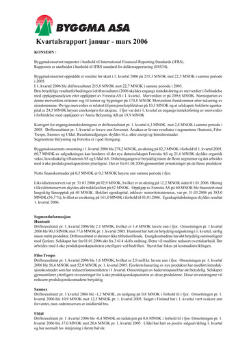 Thumbnail Byggma ASA Quarterly Report 2006-q1