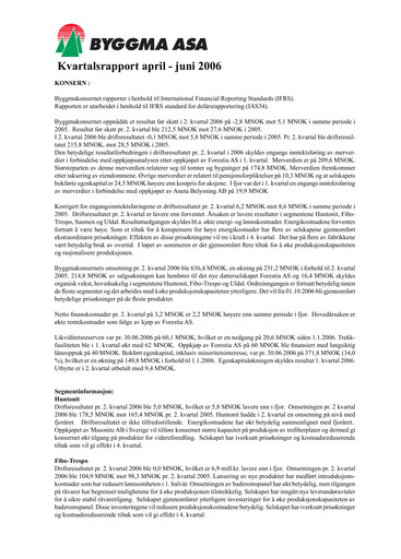 Thumbnail Byggma ASA Quarterly Report 2006-q2