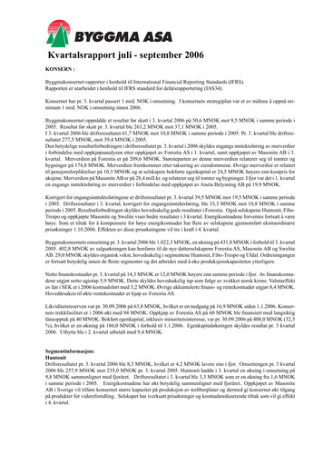 Thumbnail Byggma ASA Quarterly Report 2006-q3