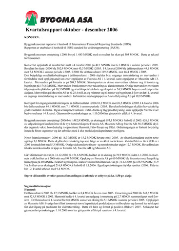 Thumbnail Byggma ASA Quarterly Report 2006-q4