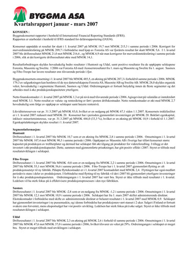 Thumbnail Byggma ASA Quarterly Report 2007-q1