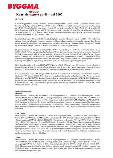 Thumbnail Byggma ASA Quarterly Report 2007-q2