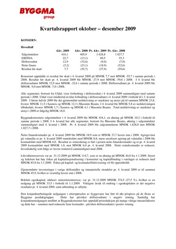 Thumbnail Byggma ASA Quarterly Report 2009-q4