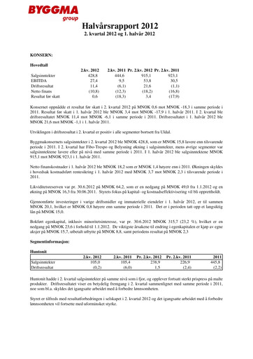 Thumbnail Byggma ASA Quarterly Report 2012-q2