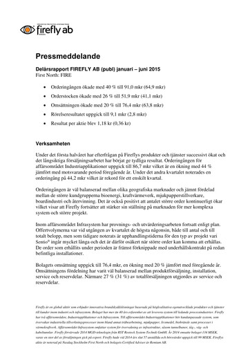 Thumbnail Firefly AB Half-year Report 2015-h1
