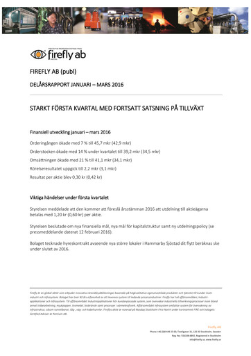 Thumbnail Firefly AB Quarterly Report 2016-q1