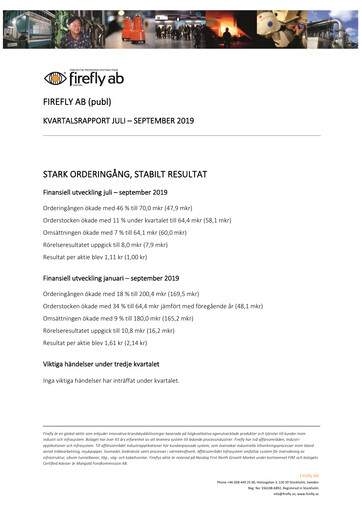 Thumbnail Firefly AB Quarterly Report 2019-q3
