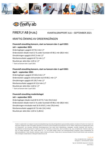 Thumbnail Firefly AB Quarterly Report 2021-q3