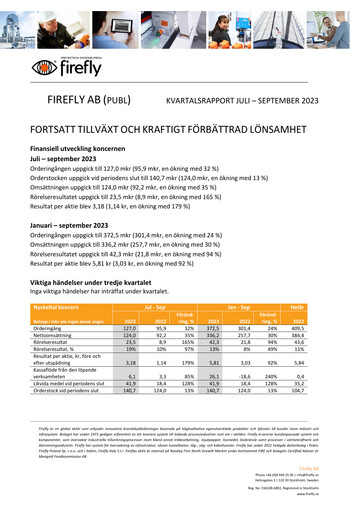 Thumbnail Firefly AB Quarterly Report 2023-q3