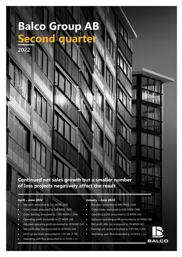 Miniature Balco Group Rapport trimestriel 2022-q2