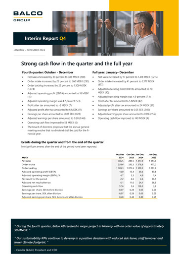 Miniature Balco Group Rapport trimestriel 2024-q4