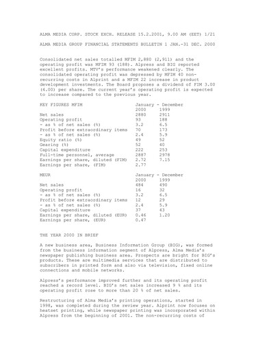Thumbnail Alma Media Financial Statement 2000
