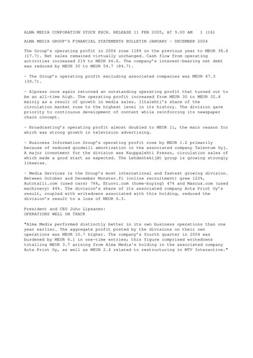 Thumbnail Alma Media Financial Statement 2004