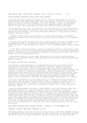 Thumbnail Alma Media Quarterly Report 2004-q3