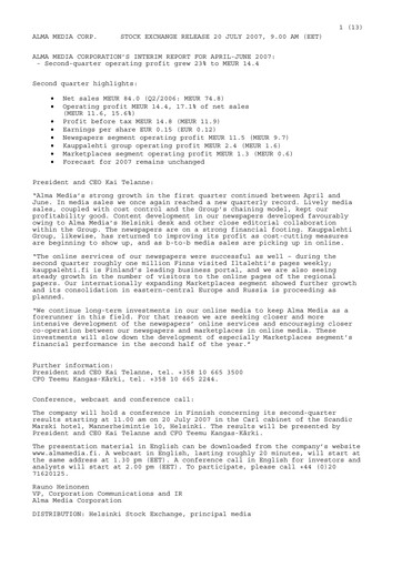 Thumbnail Alma Media Quarterly Report 2007-q2
