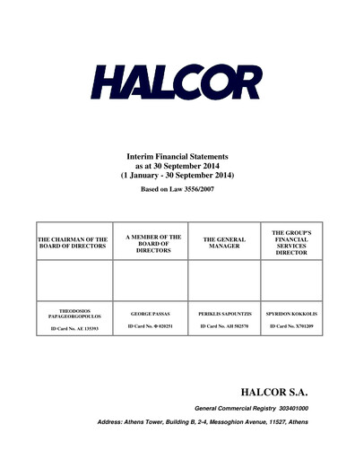Thumbnail Elvalhalcor Hellenic Copper and Aluminium Industry Financial Statement 2014-9m