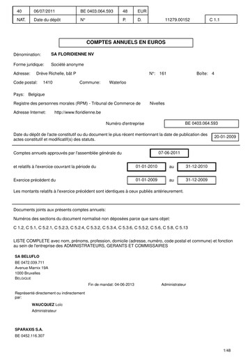 Thumbnail Floridienne S.A. Financial Statement 2010