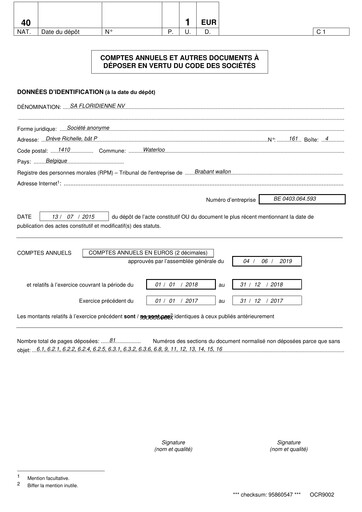 Thumbnail Floridienne S.A. Financial Statement 2018