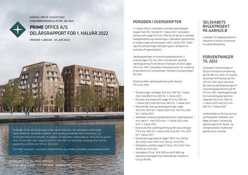 Thumbnail Prime Office A/S Half-year Report 2022-h1