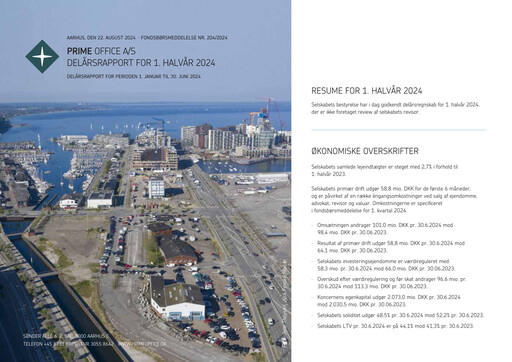 Thumbnail Prime Office A/S Half-year Report 2024-h1