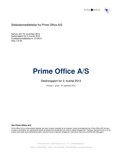 Thumbnail Prime Office A/S Quarterly Report 2013-q3