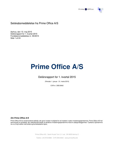 Thumbnail Prime Office A/S Quarterly Report 2015-q1