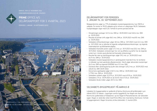 Thumbnail Prime Office A/S Quarterly Report 2023-q3