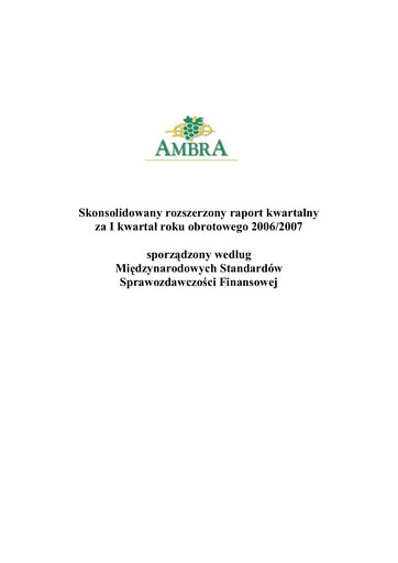 Miniature Ambra Rapport trimestriel 2006-2007-q1