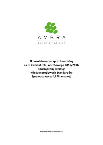 Miniature Ambra Rapport trimestriel 2015-2016-q3