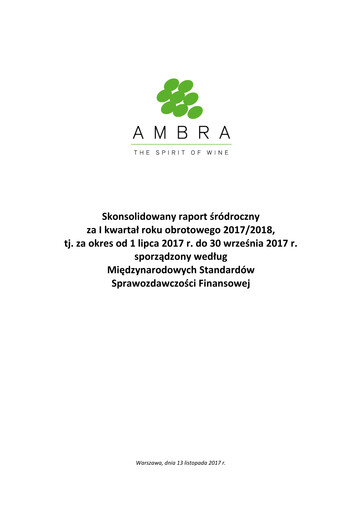 Miniature Ambra Rapport trimestriel 2017-2018-q1