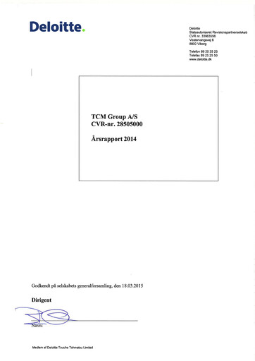 Thumbnail TCM Group A/S Annual Report 2014