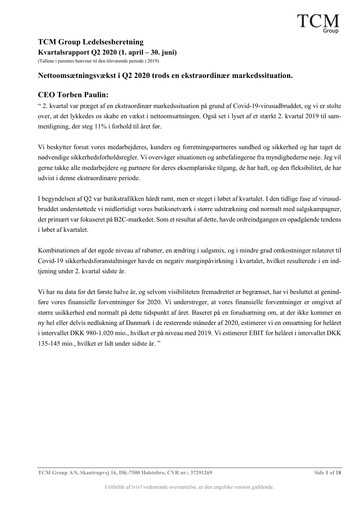Thumbnail TCM Group A/S Quarterly Report 2020-q2