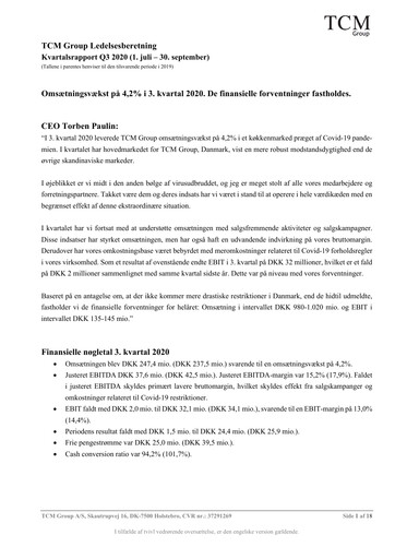 Thumbnail TCM Group A/S Quarterly Report 2020-q3