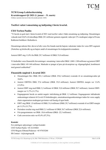 Thumbnail TCM Group A/S Quarterly Report 2021-q1