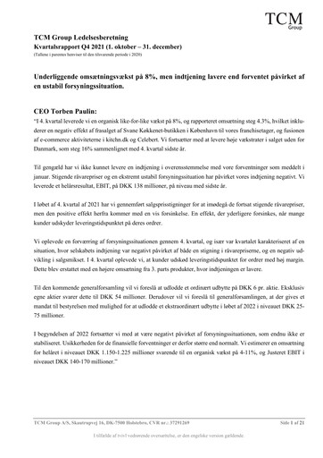 Thumbnail TCM Group A/S Quarterly Report 2021-q4