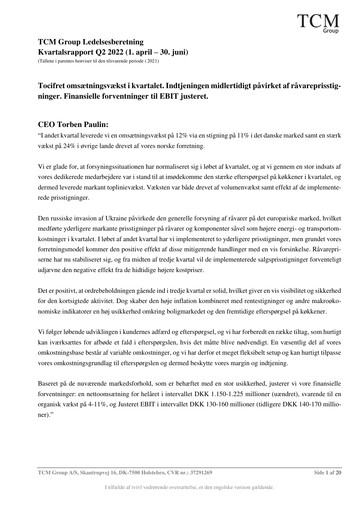 Thumbnail TCM Group A/S Quarterly Report 2022-q2