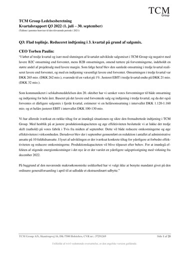 Thumbnail TCM Group A/S Quarterly Report 2022-q3