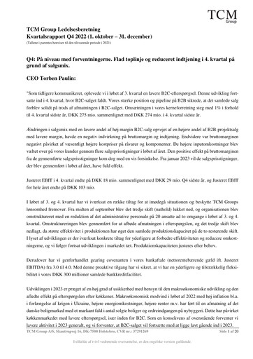 Thumbnail TCM Group A/S Quarterly Report 2022-q4