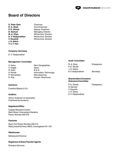 Thumbnail Colgate-Palmolive India Annual Report 2000-2001