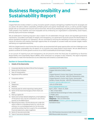 Thumbnail Colgate-Palmolive India ESG Report 2023-2024