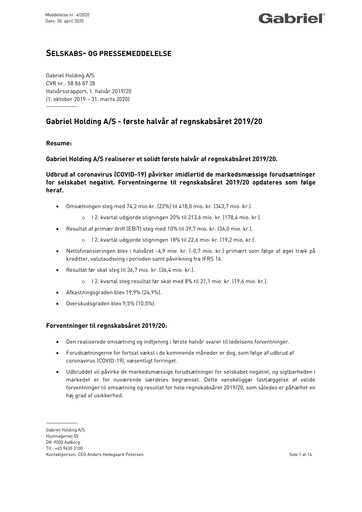 Thumbnail Gabriel Holding A/S Half-year Report 2019-h1