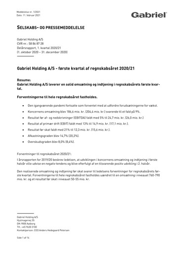 Thumbnail Gabriel Holding A/S Quarterly Report 2020-q1
