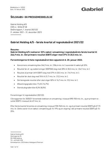 Thumbnail Gabriel Holding A/S Quarterly Report 2021-q1