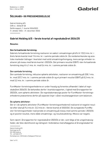 Thumbnail Gabriel Holding A/S Quarterly Report 2024-q1